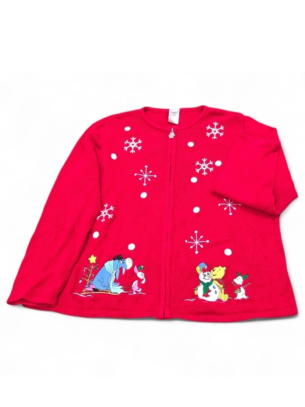 Vintage Disney Winnie The Pooh Winter Cardigan Sweater XXL Red Zip Up
